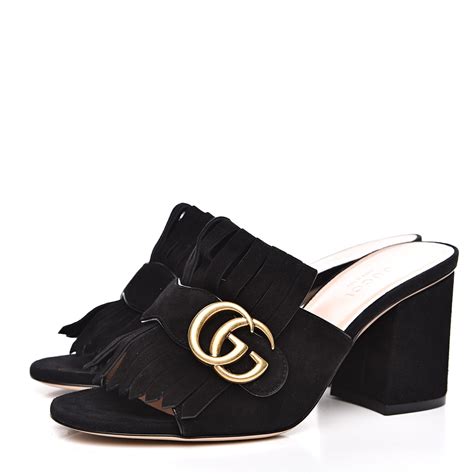 gucci open toe slides|gucci marmont fringe heels.